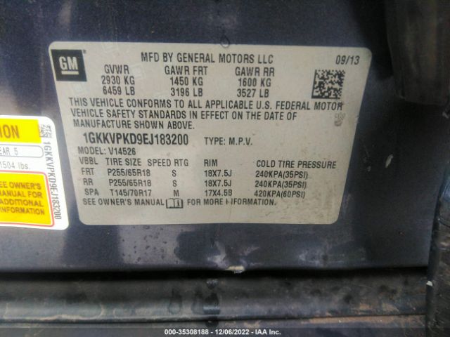1GKKVPKD9EJ183200 GMC ACADIA SLE