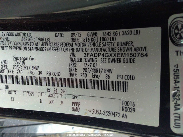 2014 FORD FIESTA ST VIN: 3FADP4GXXEM150764