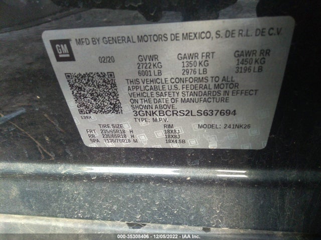 2020 Chevrolet Blazer, VIN: 3GNKBCRS2LS637694
