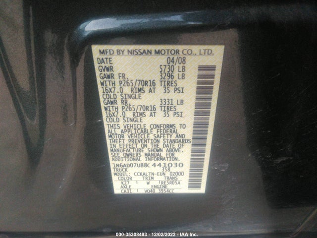 Nissan Frontier Se 2008 1N6AD07U88C441030 Image 10