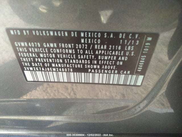 Volkswagen JETTA SEDAN 2014 3VW2K7AJ8EM248078 Image 9