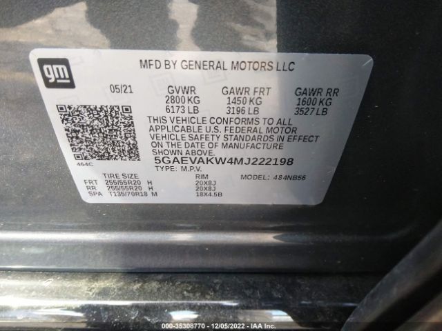 5GAEVAKW4MJ222198 Buick Enclave Essence