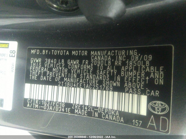 2010 TOYOTA COROLLA VIN: 2T1BU4EE1AC251769