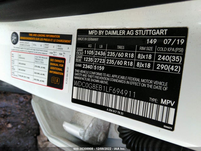 2020 Mercedes-Benz GLC-Class, VIN: WDC0G8EB1LF694911