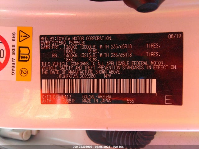 JTJHZKFA5L2022280 Lexus Rx Rx 350l