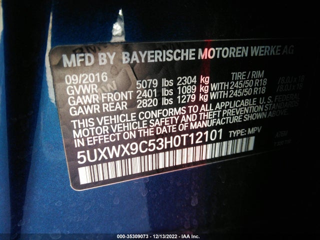 2017 BMW X3 XDRIVE28I VIN: 5UXWX9C53H0T12101