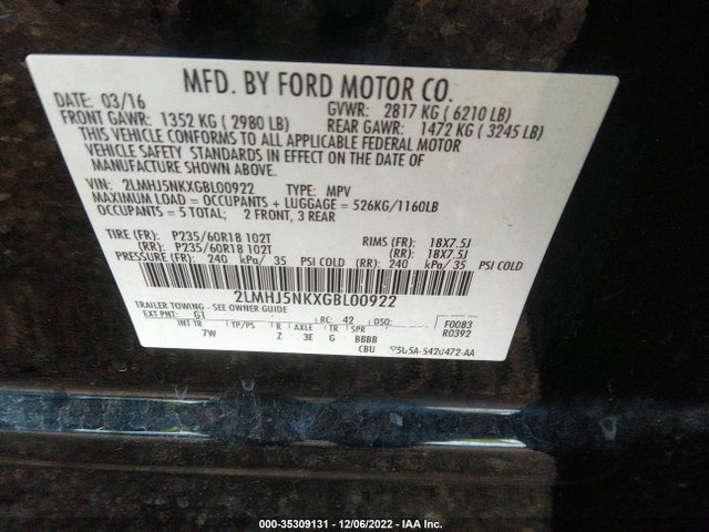 Lincoln MKT 2016 2LMHJ5NKXGBL00922 Image 10