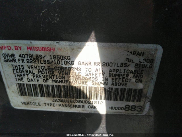 Mitsubishi Lancer 2009 JA3AU16U39U021812 Image 10
