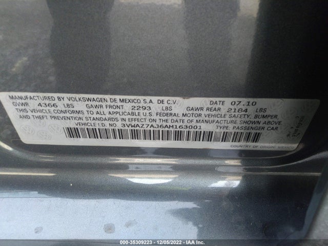 2010 VOLKSWAGEN JETTA SEDAN LIMITED VIN: 3VWAZ7AJ6AM163001