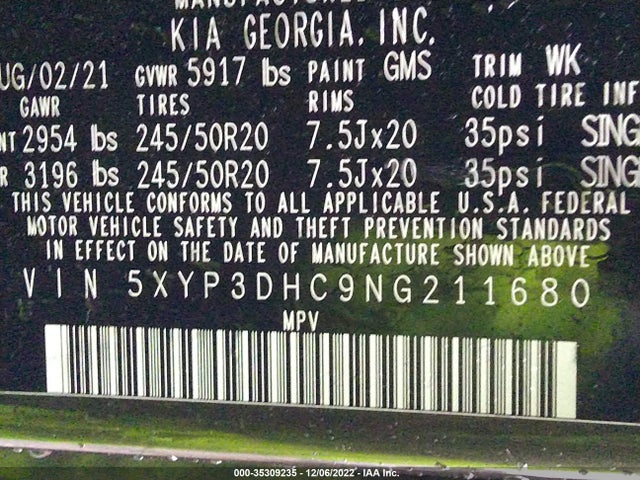 2022 Kia Telluride, VIN: 5XYP3DHC9NG211680