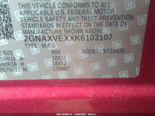 Chevrolet EQUINOX LT 2019 2GNAXVEXXK6103107 Image 10