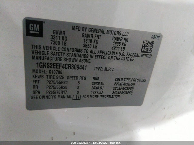 GMC YUKON DENALI 2012 1GKS2EEF4CR309441 Image 10