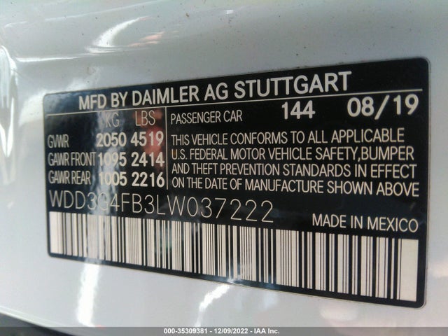 2020 Mercedes-Benz A-Class, VIN: WDD3G4FB3LW037222