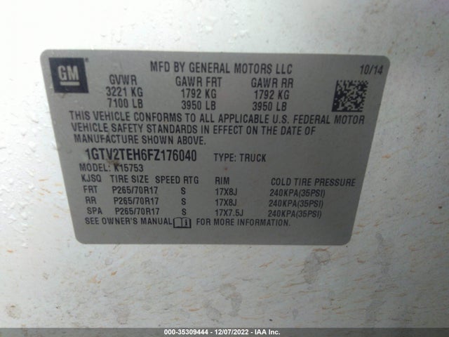 GMC SIERRA 1500 2015 1GTV2TEH6FZ176040 Image 14