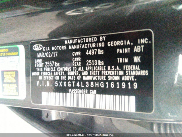 2017 Kia Optima, VIN: 5XXGT4L38HG161919