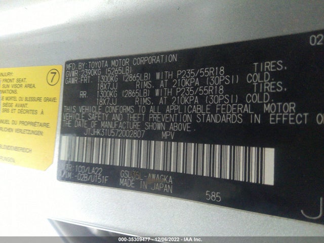 Lexus RX 350 2007 JTJHK31U572002807 Image 10
