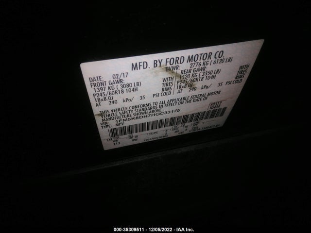 Ford EXPLORER XLT 2017 1FM5K8DH7HGC33175 Image 11