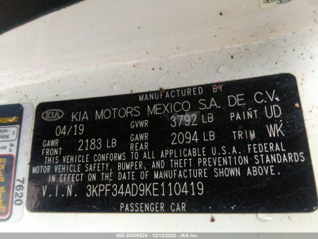 3KPF34AD9KE110419 KIA FORTE S