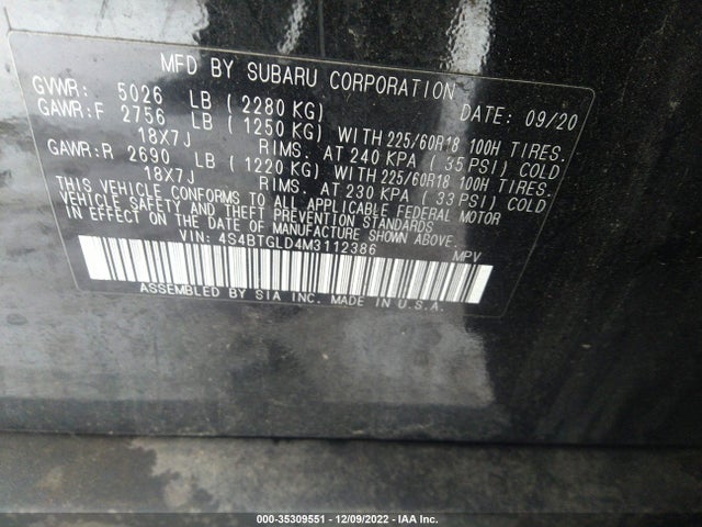 2021 Subaru Outback, VIN: 4S4BTGLD4M3112386