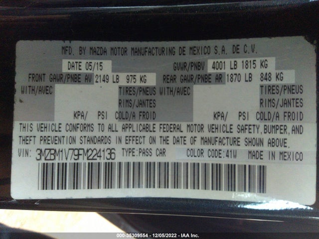 2015 Mazda 3, VIN: 3MZBM1V79FM224136