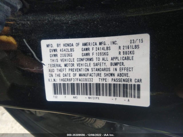 2015 Honda Accord, VIN: 1HGCR6F37FA009032
