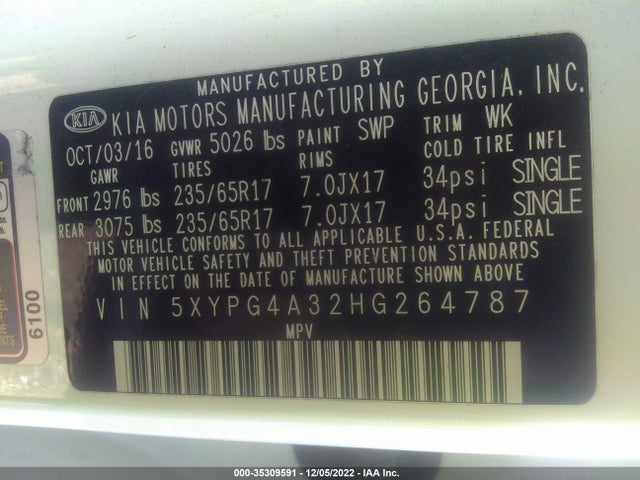 2017 Kia Sorento, VIN: 5XYPG4A32HG264787