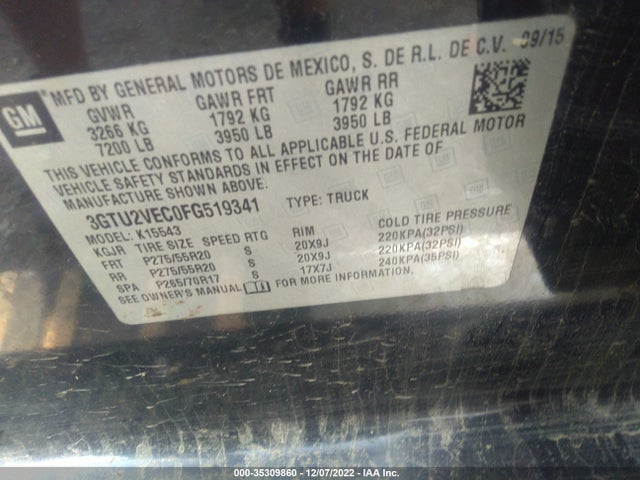 2015 GMC Sierra 1500, VIN: 3GTU2VEC0FG519341