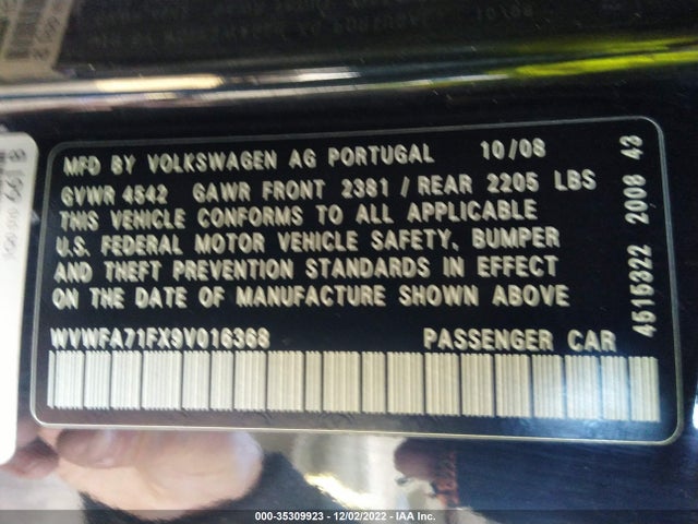 WVWFA71FX9V016368 Volkswagen Eos Lux