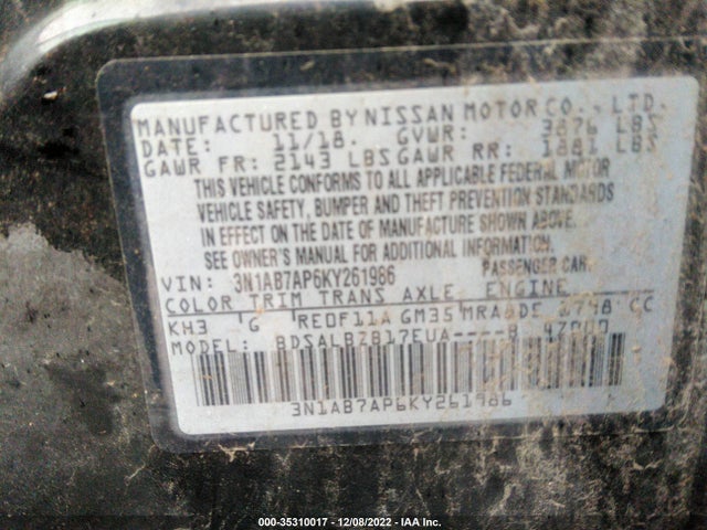 Nissan Sentra 2019 3N1AB7AP6KY261986 Image 9
