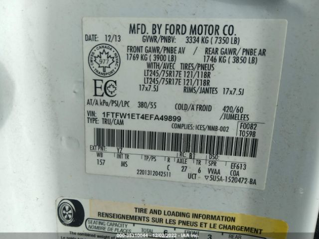 1FTFW1ET4EFA49899 Ford F-150 Xl/xlt/fx4/lariat