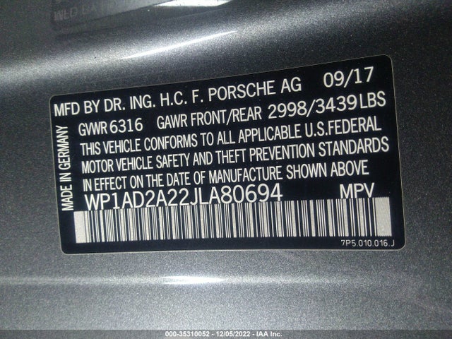 2018 Porsche Cayenne, VIN: WP1AD2A22JLA80694