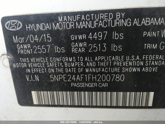 Hyundai Sonata 2.4l Se 2015 5NPE24AF1FH200780 Image 10
