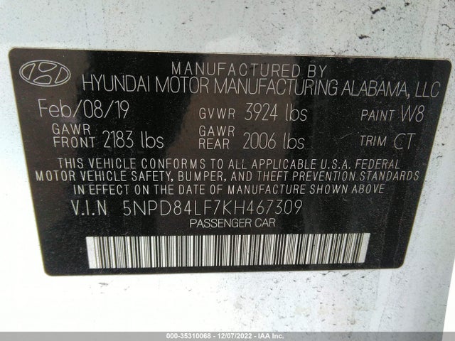 2019 Hyundai Elantra, VIN: 5NPD84LF7KH467309