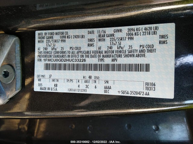 Ford ESCAPE SE 2017 1FMCU0GD2HUC33226 Image 9
