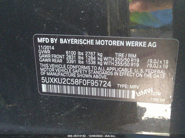 2015 BMW X6, VIN: 5UXKU2C58F0F95724