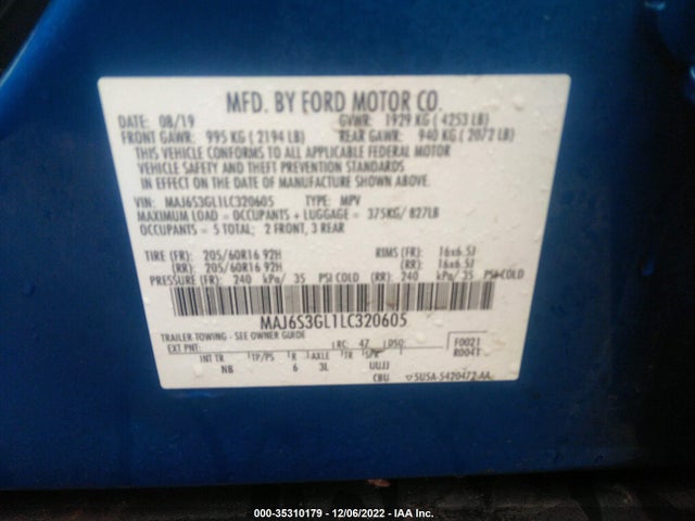 2020 Ford Ecosport, VIN: MAJ6S3GL1LC320605