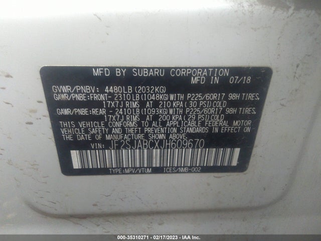 JF2SJABCXJH609670 Subaru Forester