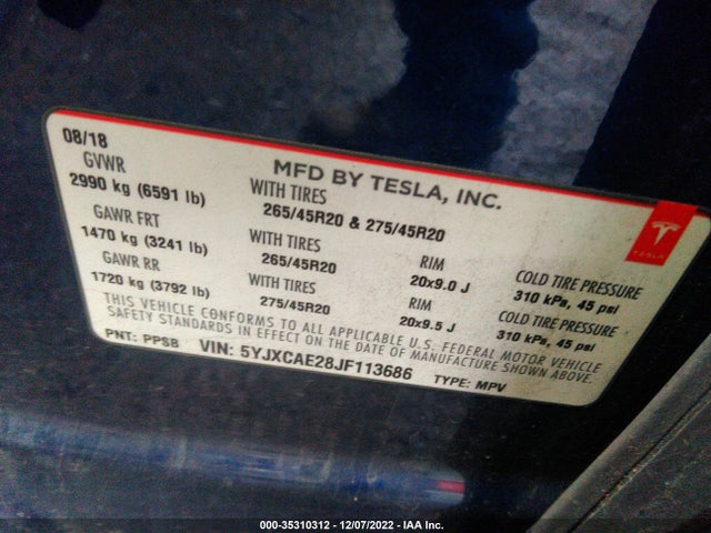 Tesla Model X 75d/100d/p100d 2018 5YJXCAE28JF113686 Image 9