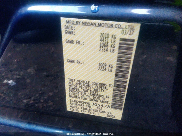 2017 Nissan Leaf, VIN: 1N4BZ0CPXHC305478