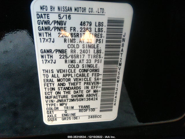 2016 Nissan Rogue, VIN: JN8AT2MV5GW136424