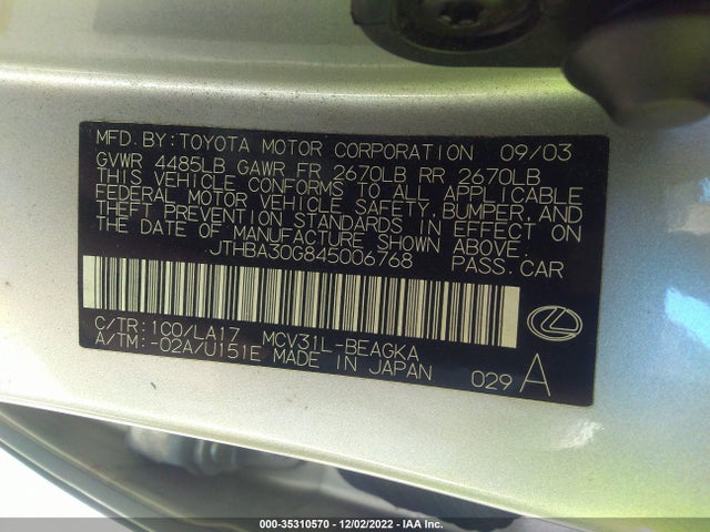 Lexus ES 330 2004 JTHBA30G845006768 Image 11