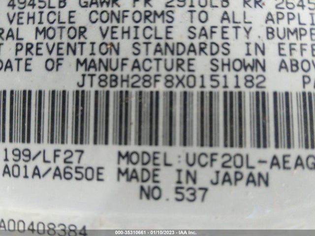 JT8BH28F8X0151182 Lexus LS 400 LUXURY SDN