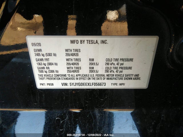 Tesla Model Y 2020 5YJYGDEEXLF056673 Image 10