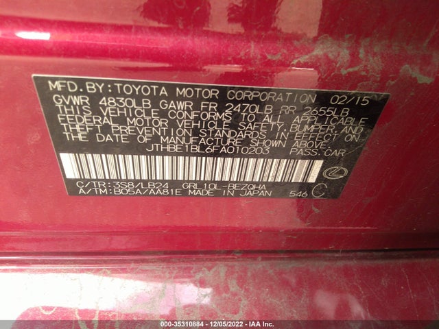 2015 Lexus GS, VIN: JTHBE1BL6FA010203