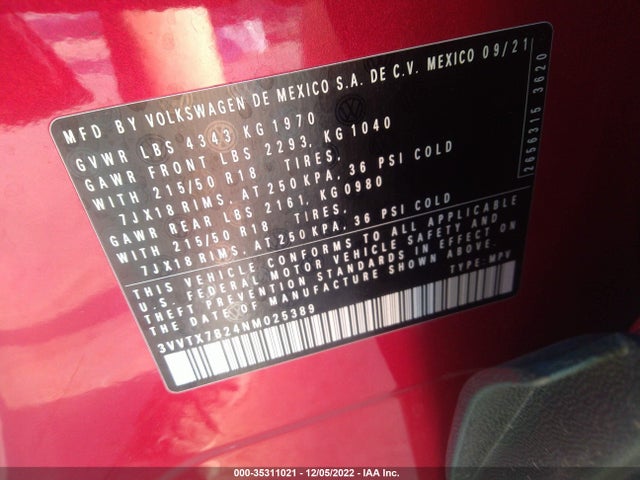 Volkswagen TAOS SE 2022 3VVTX7B24NM025389 Image 10