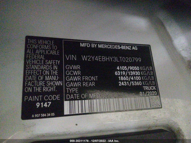 2020 Freightliner Sprinter, VIN: W2Y4EBHY3LT020799