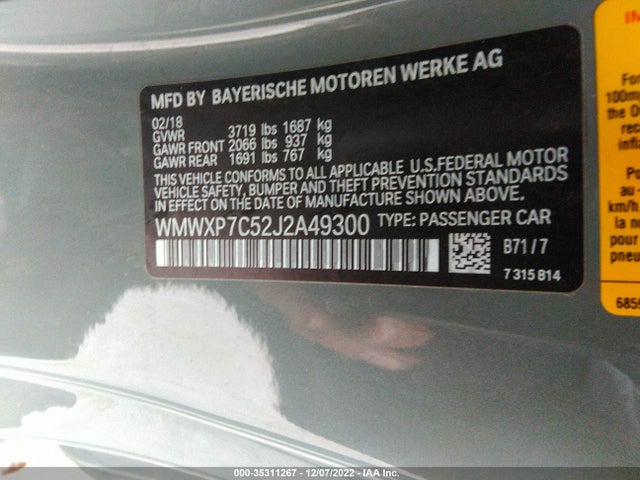 2018 Mini Cooper, VIN: WMWXP7C52J2A49300