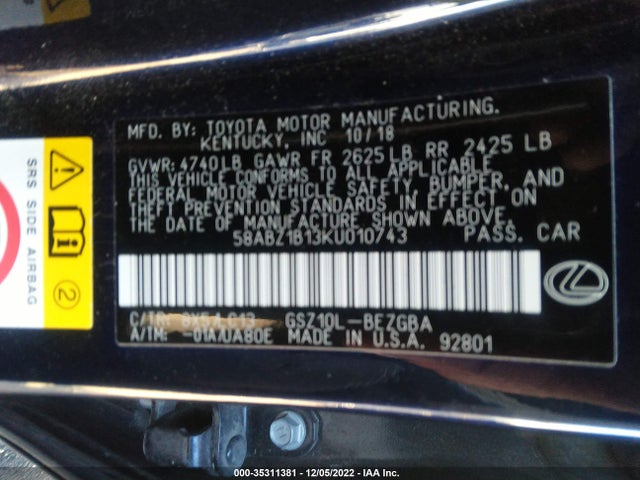 2019 Lexus ES, VIN: 58ABZ1B13KU010743