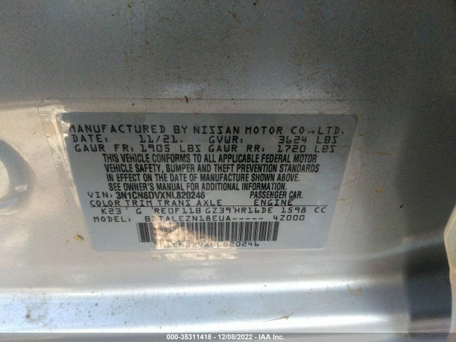 2022 Nissan Versa, VIN: 3N1CN8DVXNL820246