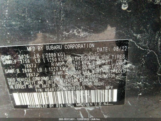 4S4BTGPD5N3283661 Subaru Outback Touring Xt